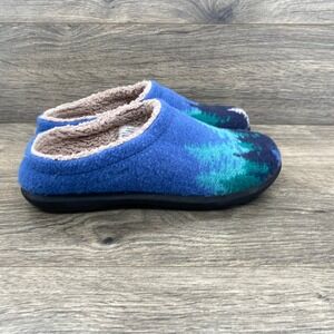LL Bean Daybreak Scuff Slippers Womens 8 Blue Wool Pine Tree Forest 305194